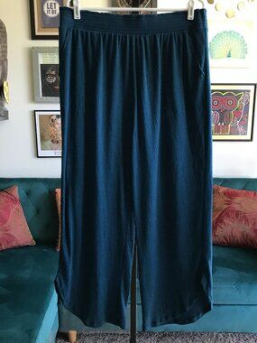 D & CO Beach size L Teal Blue Stretch Knit Pull-On Wide Leg Lounge Pants